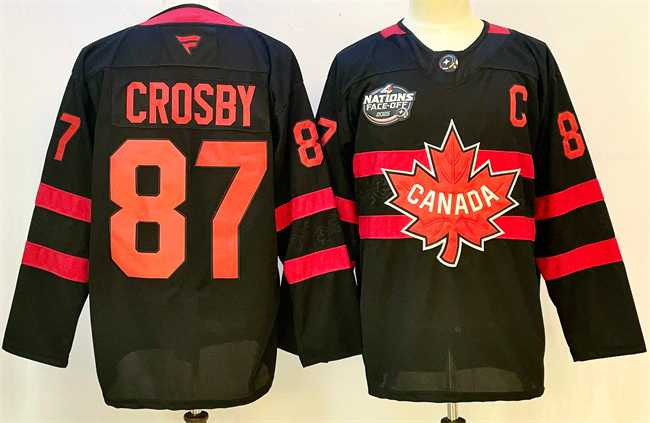 Mens Canada #87 Sidney Crosby Black 2025 4 Nations Face-Off Premium With C Patch Stitched Jersey
